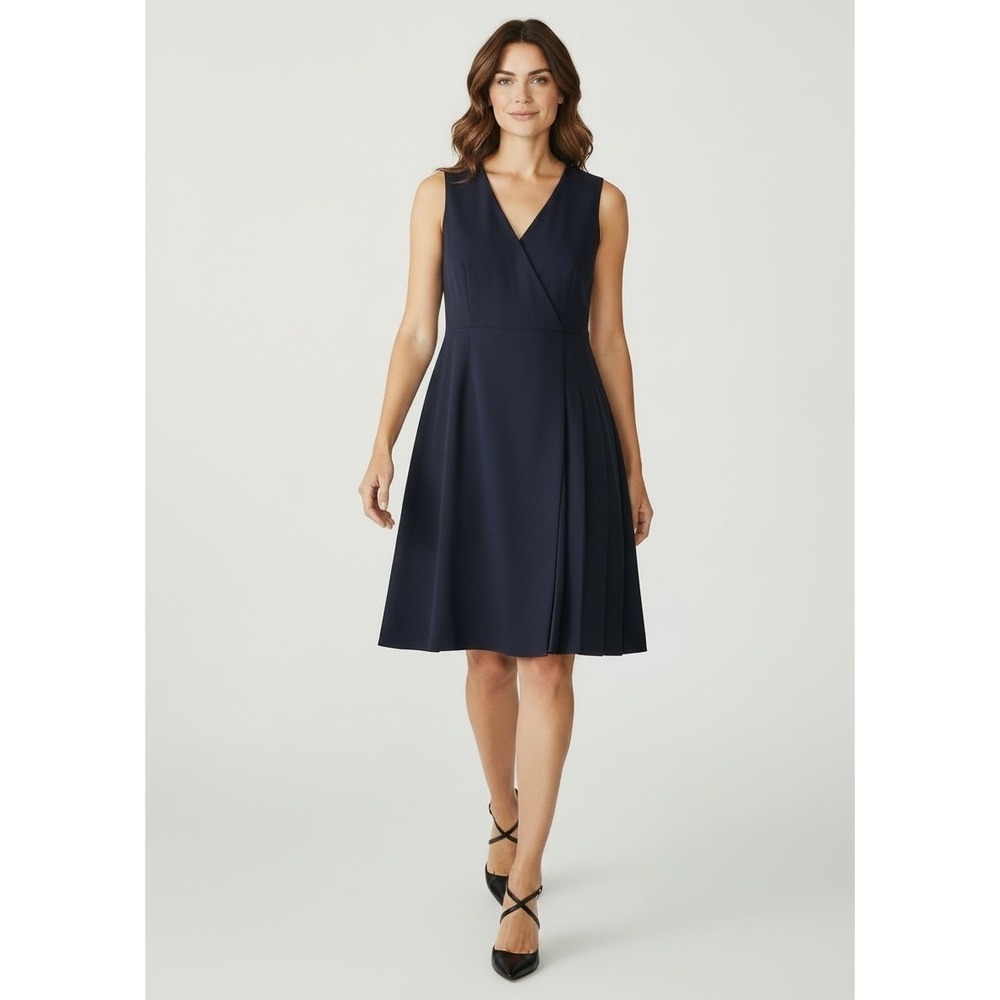 Tory Burch Navy Wool Sheath Dress Women's 8 Blue Pleated Wrap NWT MSRP $375